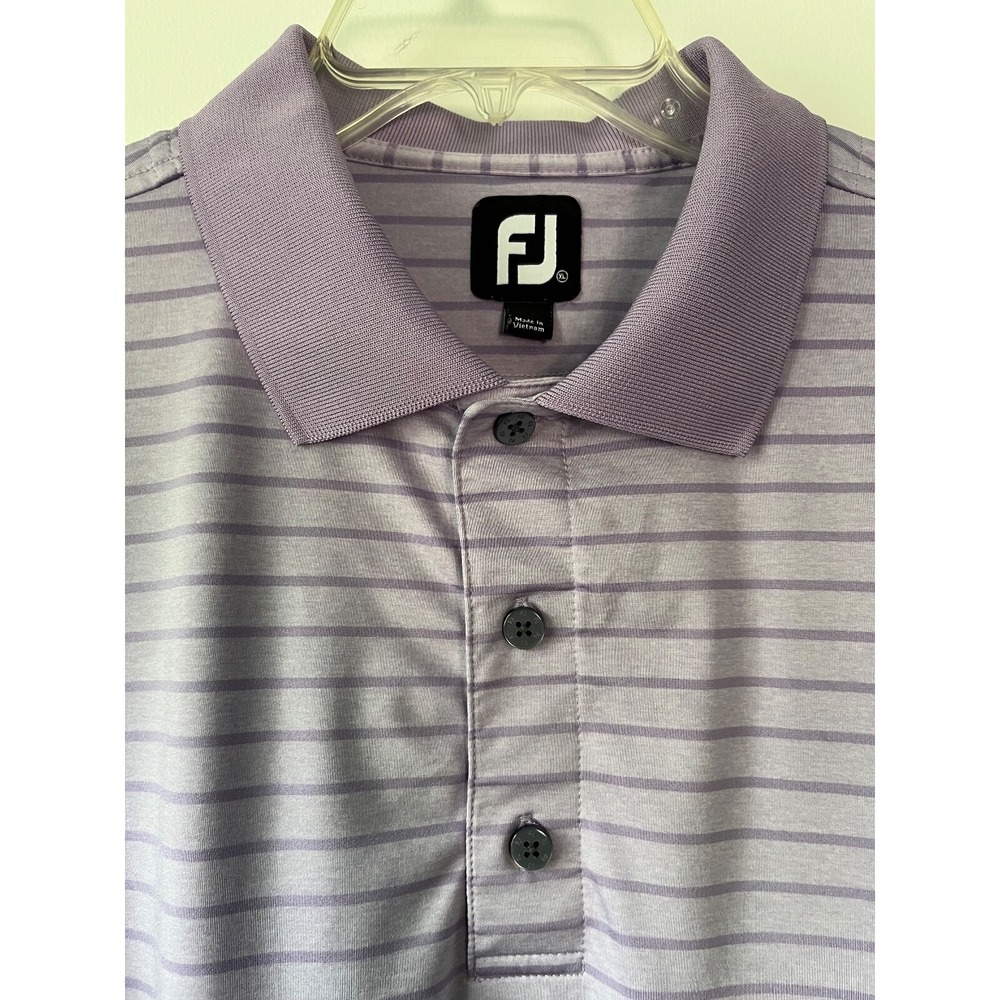 Footjoy Men's XL‎ Golf Polo Shirt Short Sleeve Lavender w/Purple Stripes Stretch - Picture 2 of 6